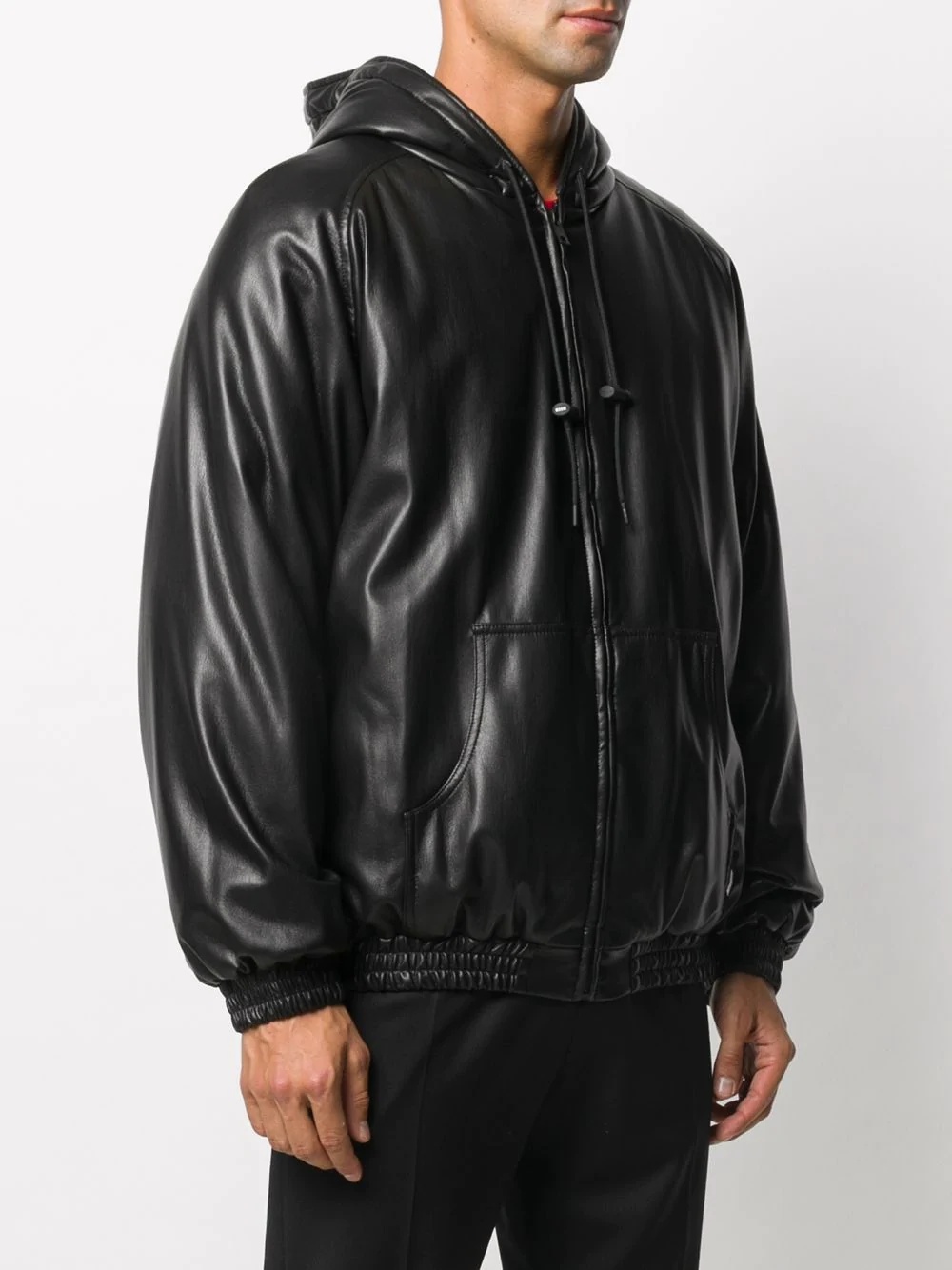 faux-leather hooded jacket - 3