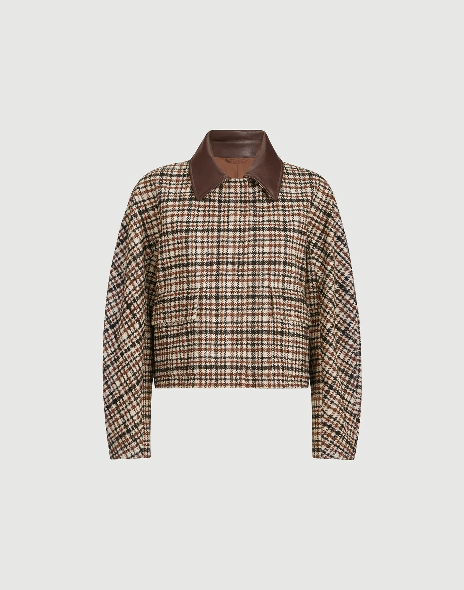 Comfort checked wool and alpaca outerwear jacket with leather collar and monili - 1