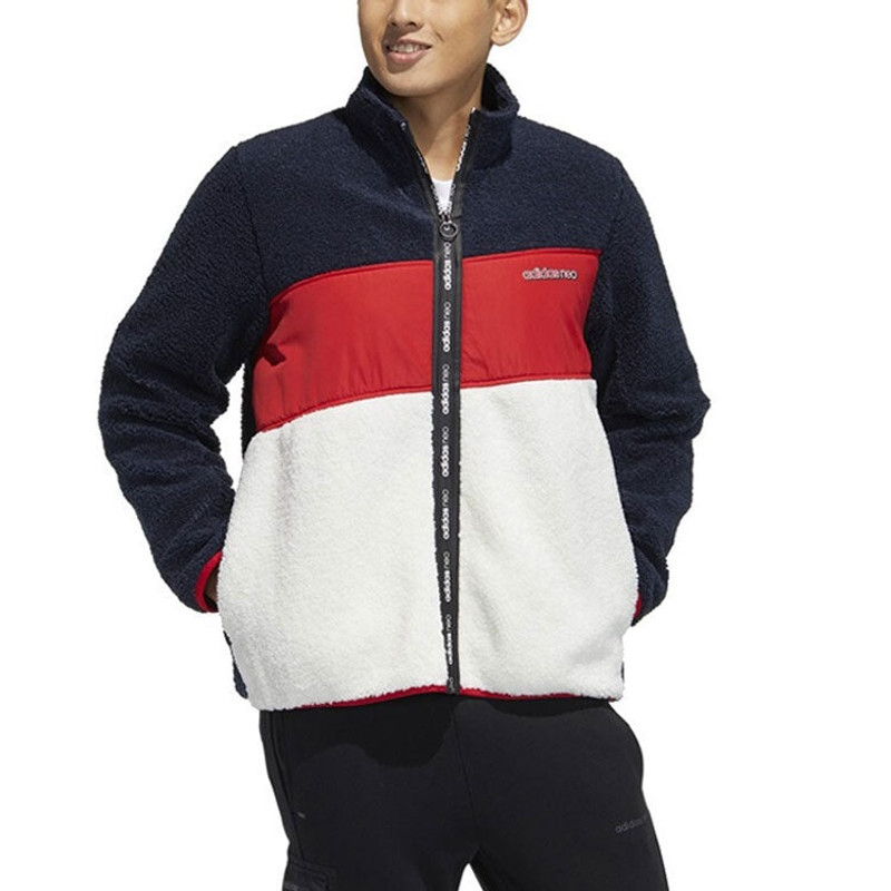 adidas adidas neo Brlv Jkt Stand-Up Collar Contrast Fleece Jacket For Men Red/Blue/White GU0841 outlook