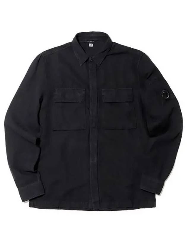 Broken Cotton Linen Lens Button Long-Sleeve Shirt Black - 1