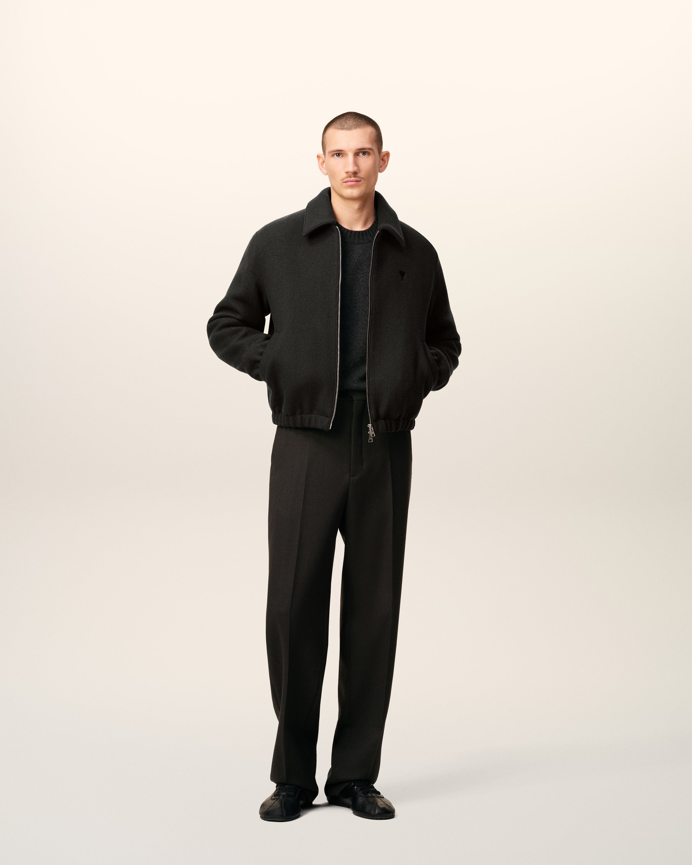 BLACK WOOL AMI DE COEUR ZIPPED JACKET - 2