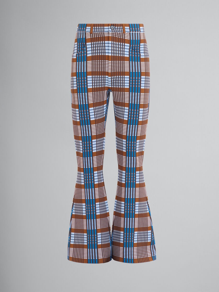 BLUE AND BROWN CHECKED TECHNO KNIT TROUSERS - 1