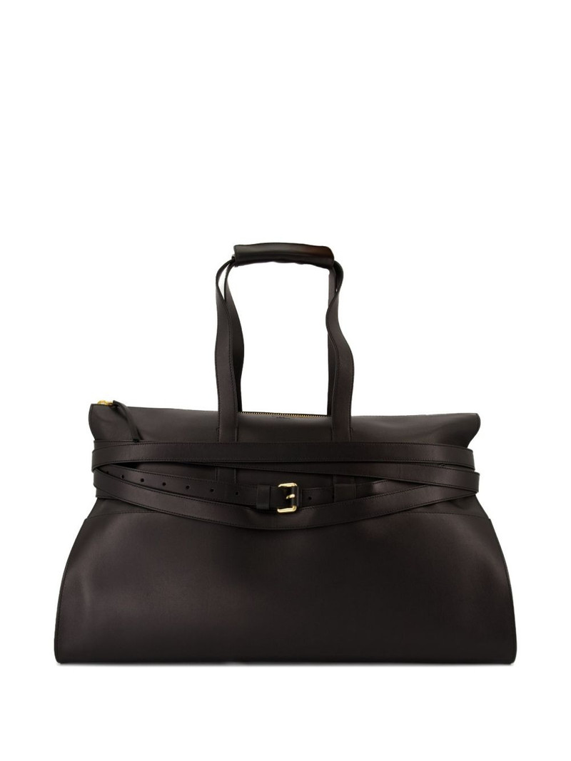 belted leather tote bag 1