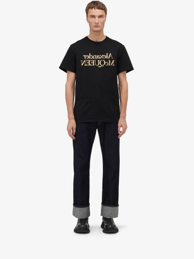 Alexander McQueen Men's Reflected Logo T-shirt in Black/ Gold outlook