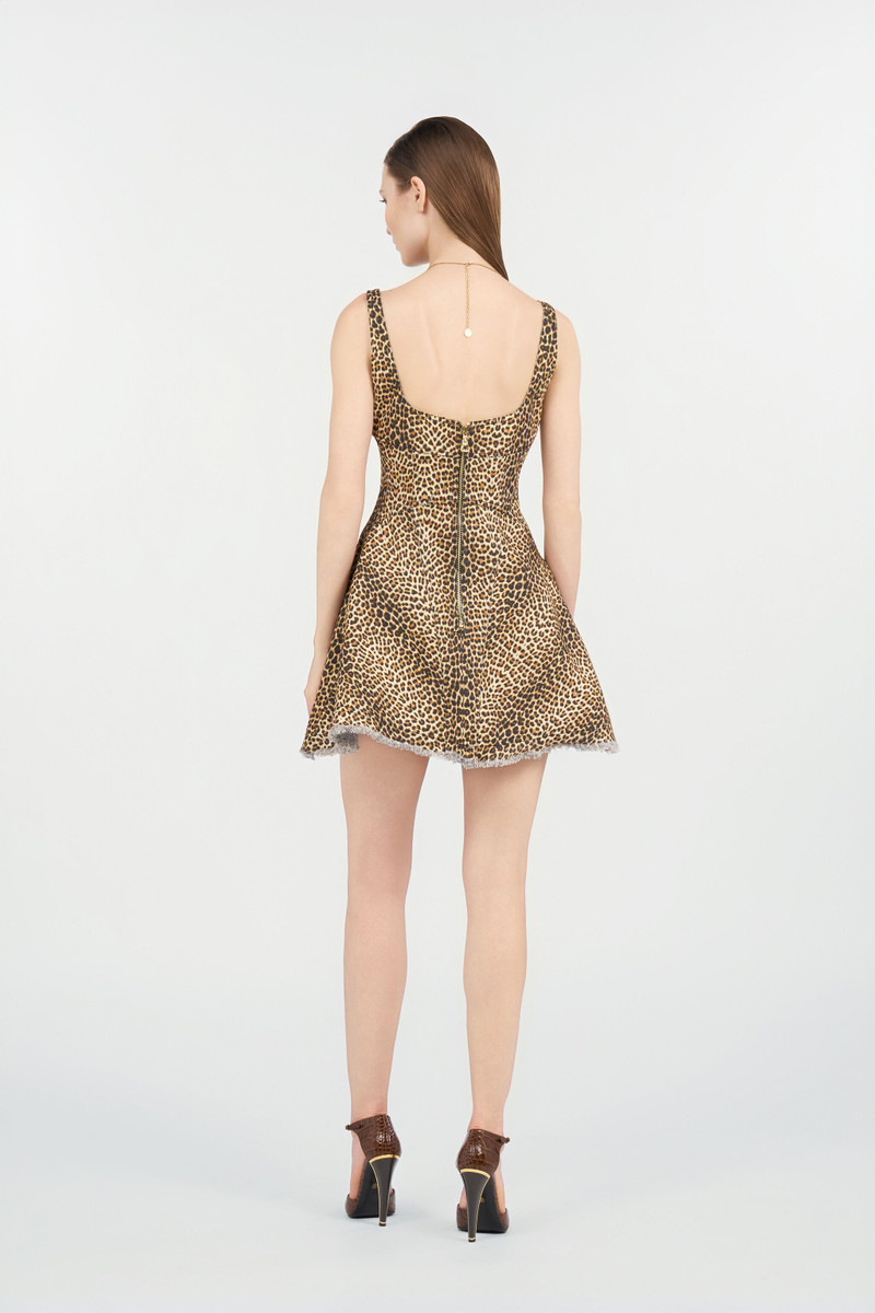 Flared Dress with Bbay Jaguar Print and Frayed Edges 4