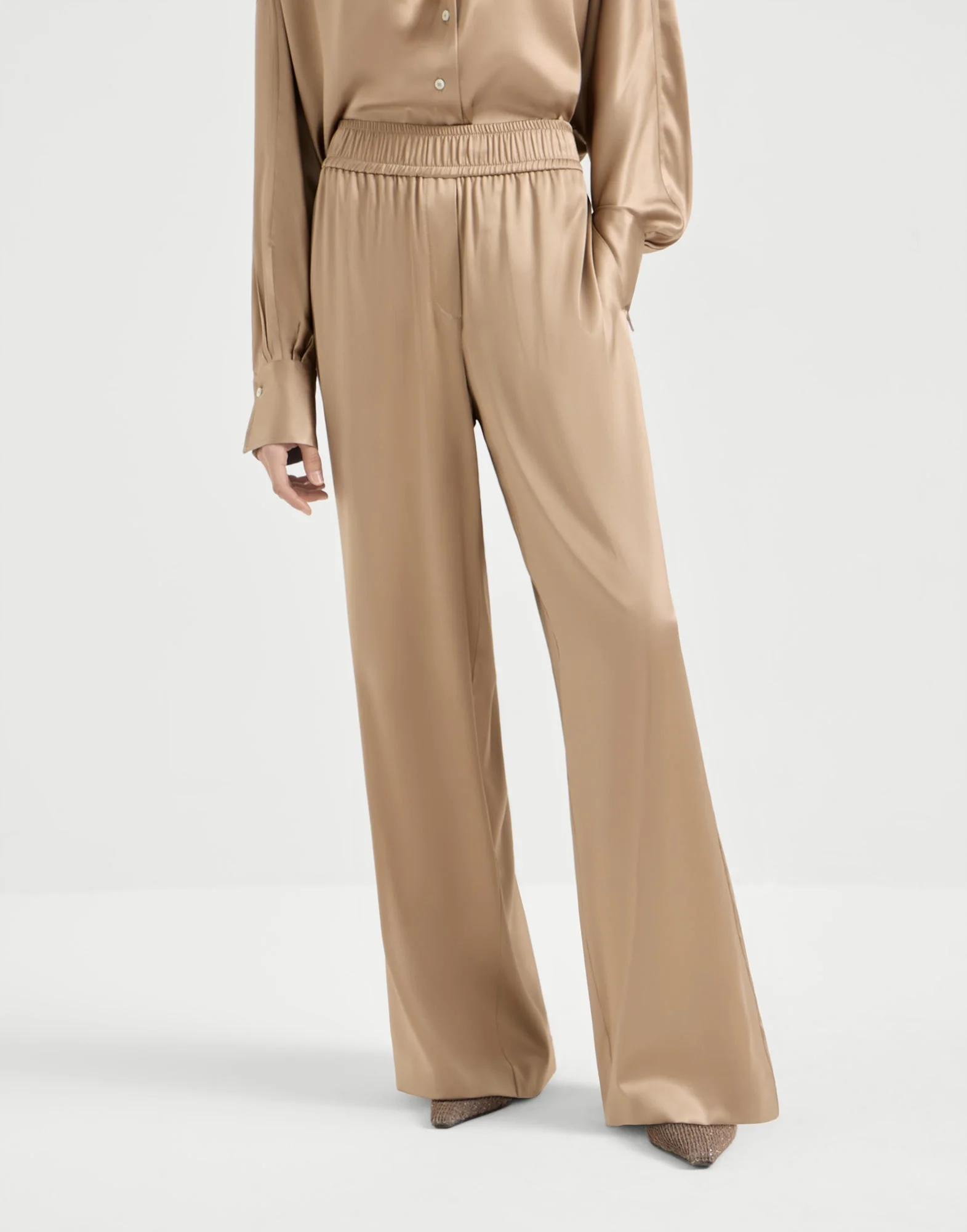 Stretch silk satin track trousers - 1