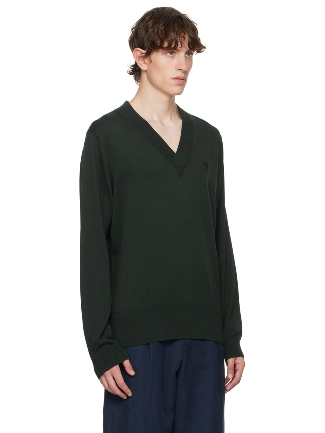 Green V-Neck Sweater - 2