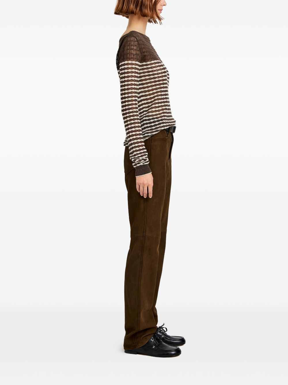 suede straight-leg trousers - 3