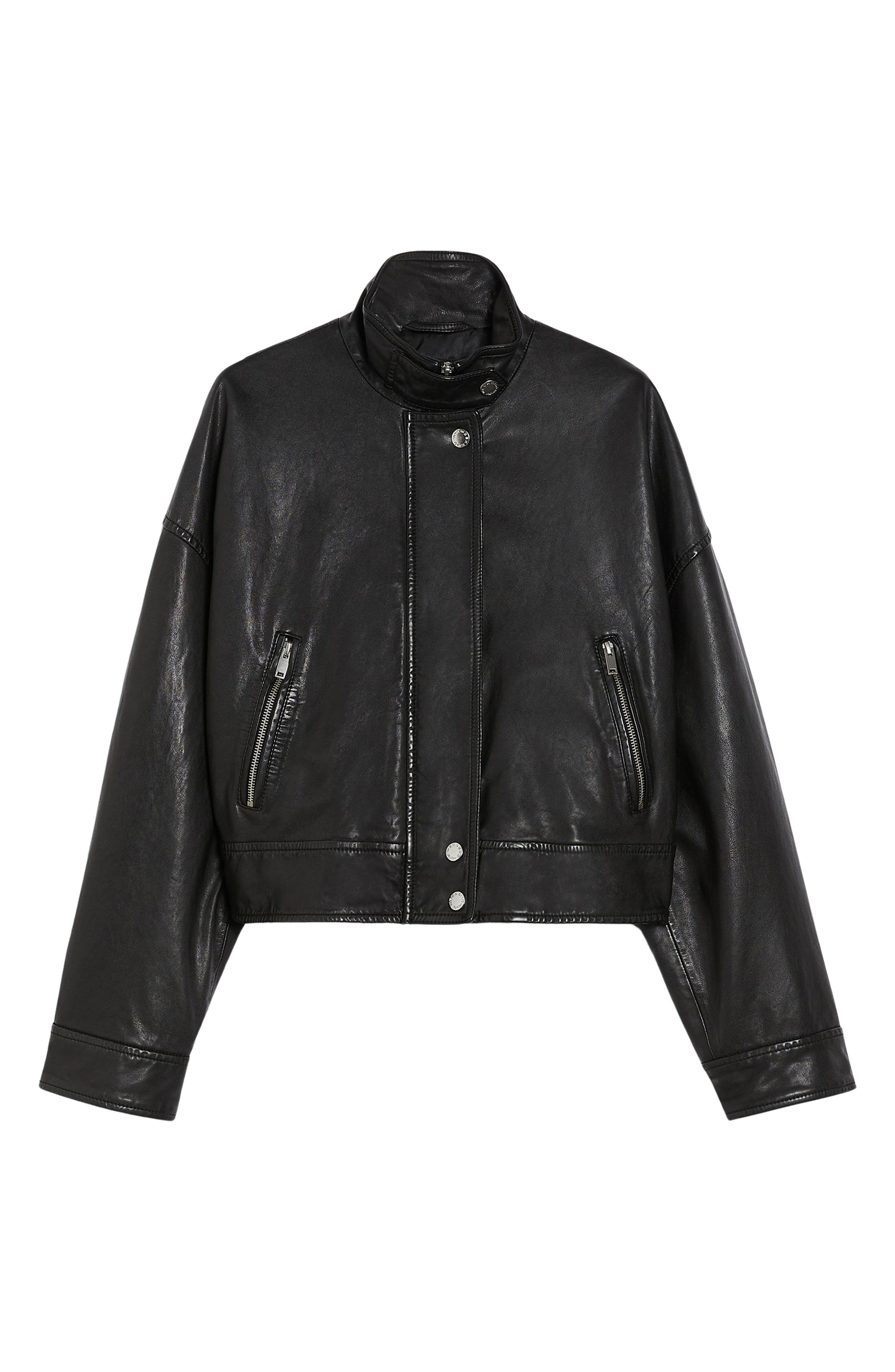 Weekend Max Mara Angel Stand Collar Leather Jacket in Black at Nordstrom - 4