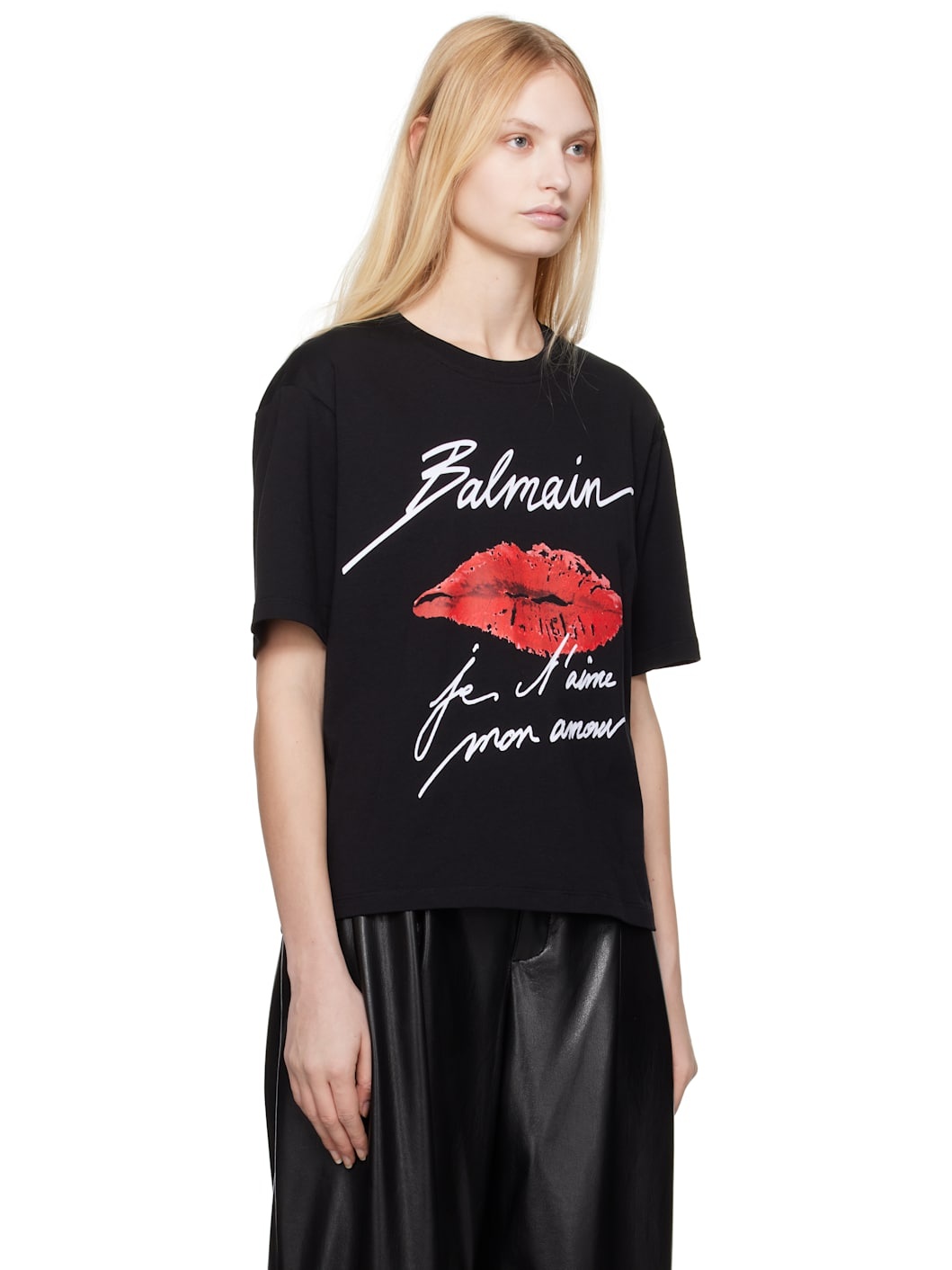 Black Short-Sleeved Kiss Print T-shirt - 2