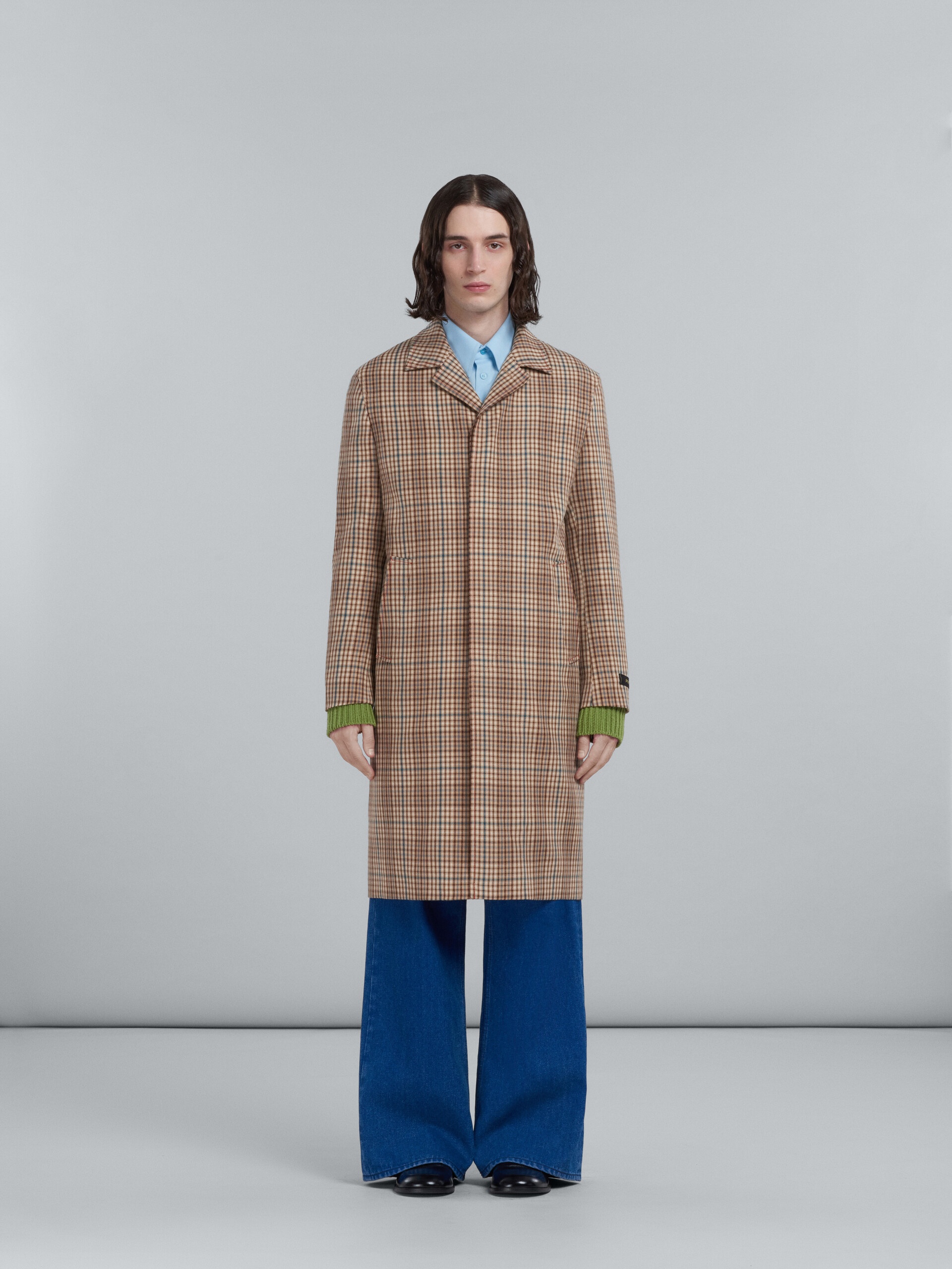 LONG COAT IN BEIGE CHEQUERED WOOL - 2