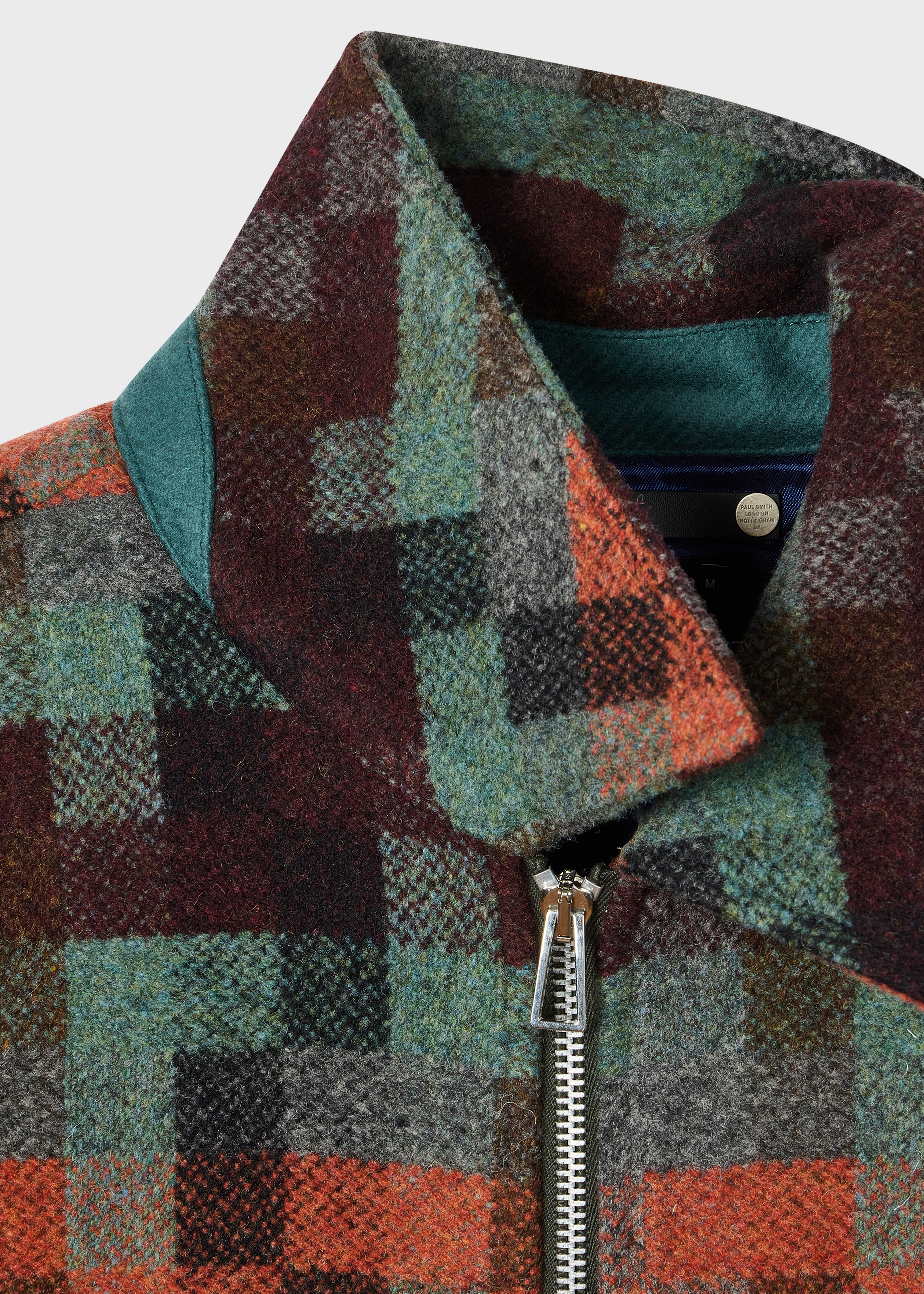 Teal Jacquard Check Wool Zip Jacket - 2