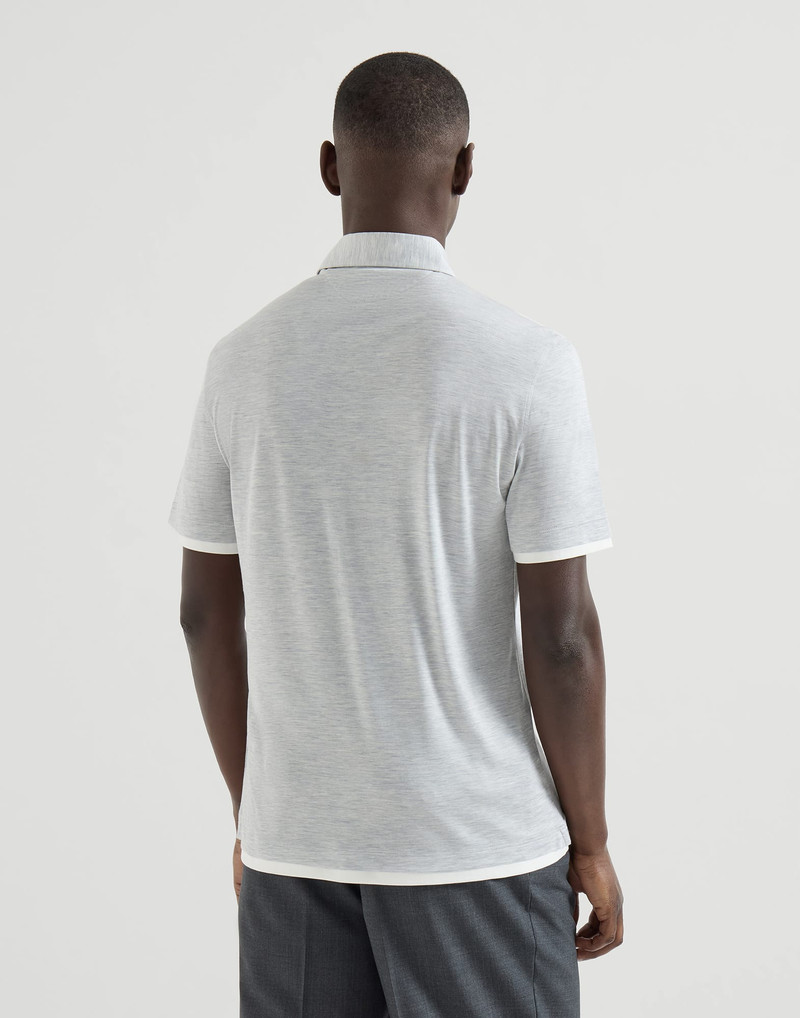 Silk and cotton jersey shirt-style collar polo with faux-layering 3