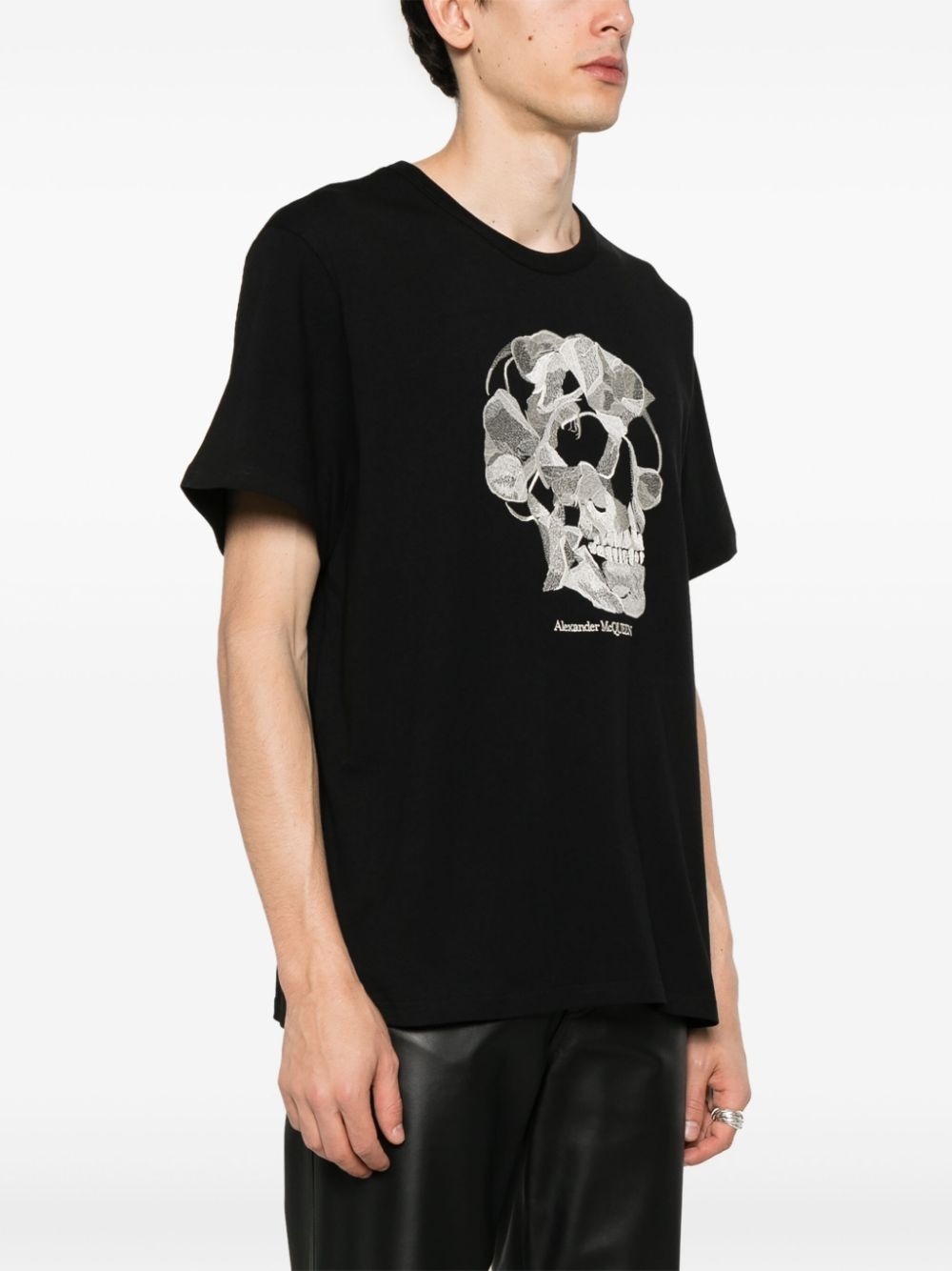 SKULL-EMBROIDERED COTTON T-SHIRT - 3