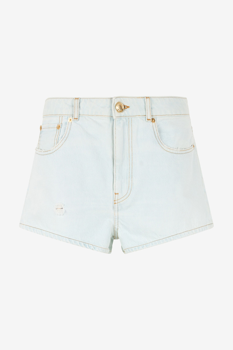 Light Wash Denim Shorts with Distressed Details 1