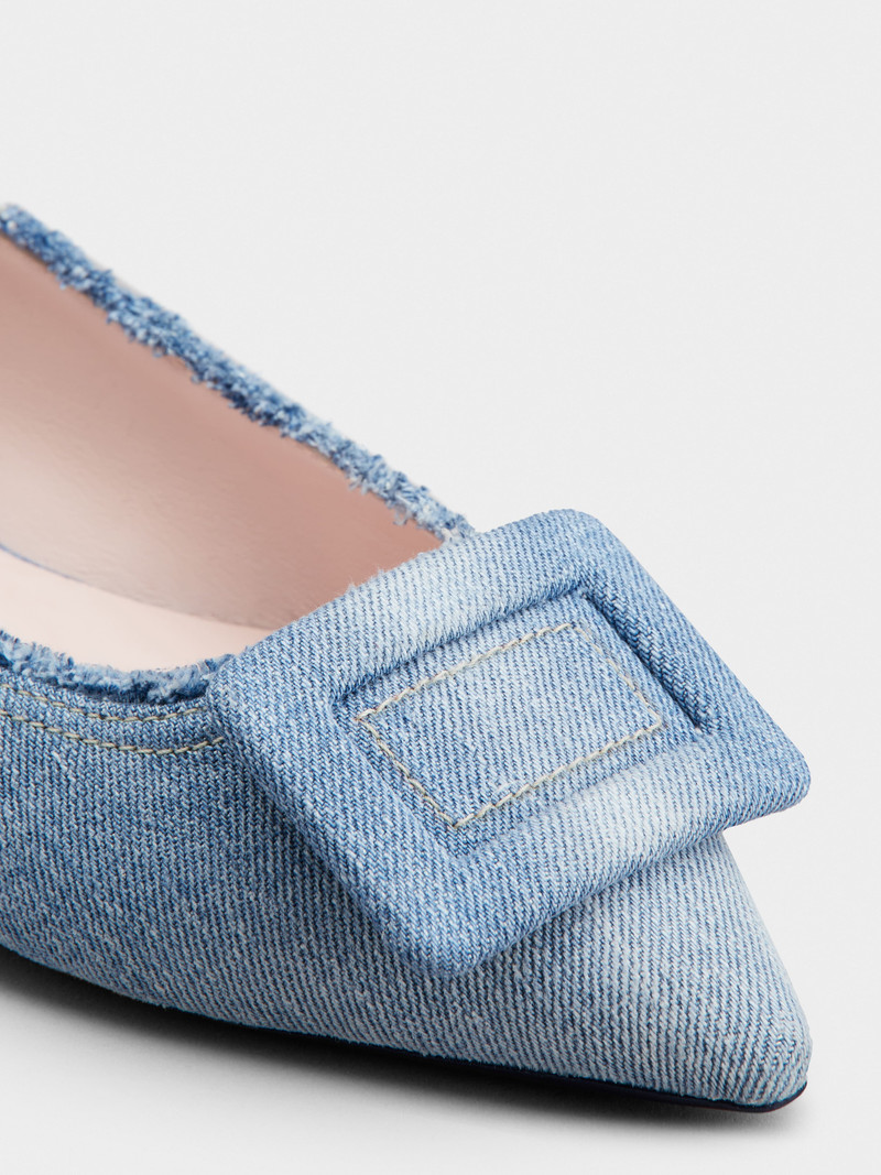 Gommettine Fringed Covered Buckle Ballerinas in Denim 3