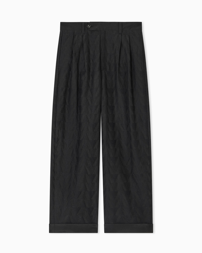 TROUSERS IN LINEN BLEND FABRIC WITH PLEATS AND CHEVRON EMBROIDERY 1