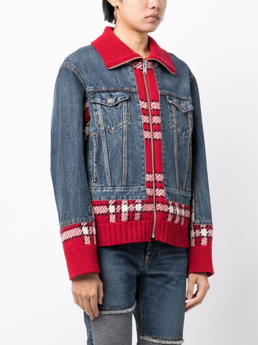 plaid-check panelled jacket - 3