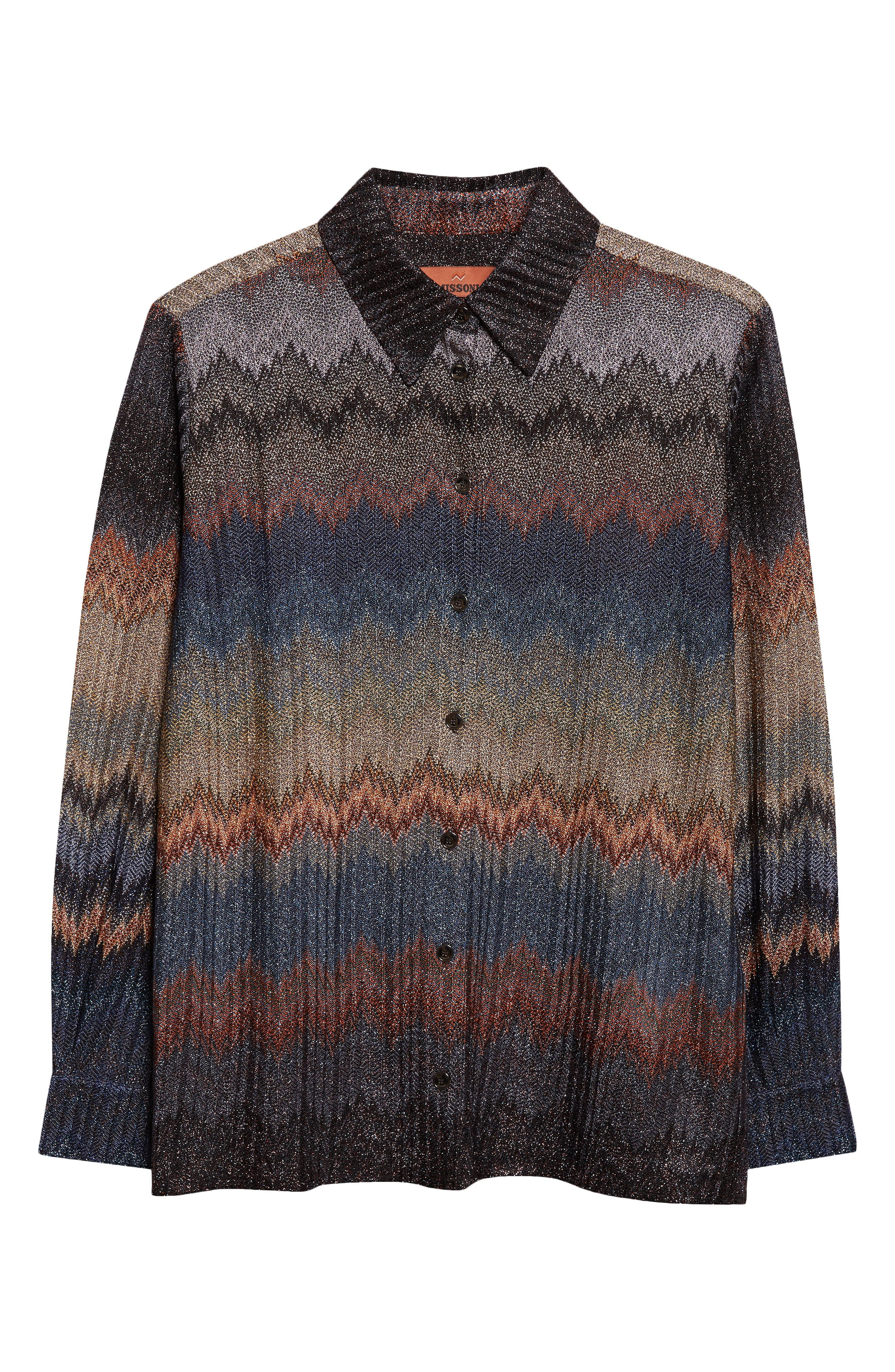 Missoni Metallic Zigzag Button-Up Shirt in Blue Tones On Dark Base at Nordstrom - 1