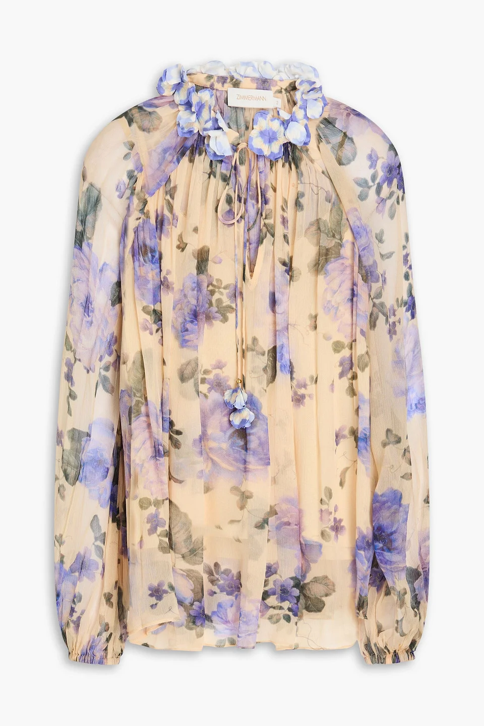 Embellished floral-print silk-crepon blouse - 1