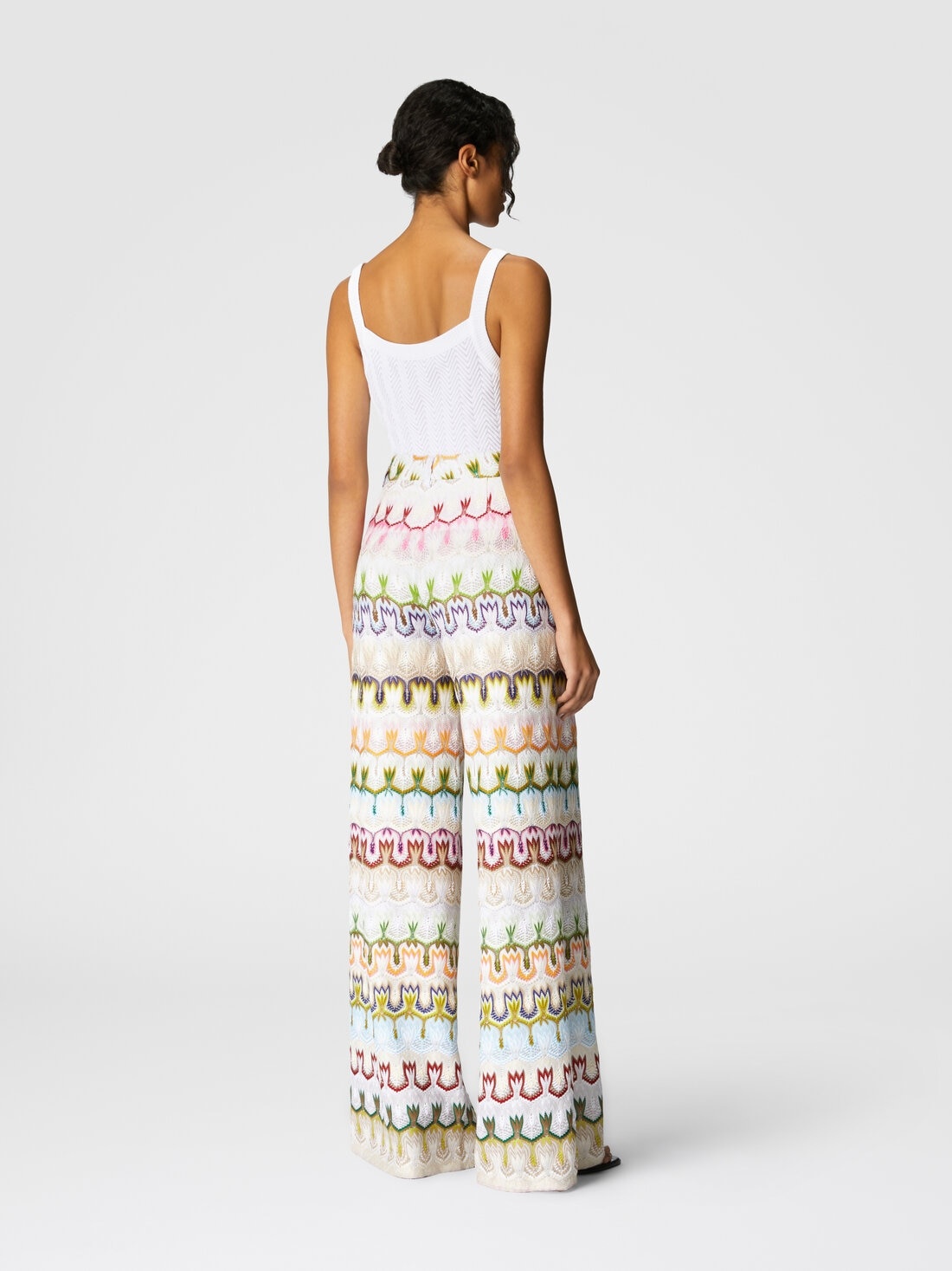 High-waisted long pants with abstract floral pattern - 3