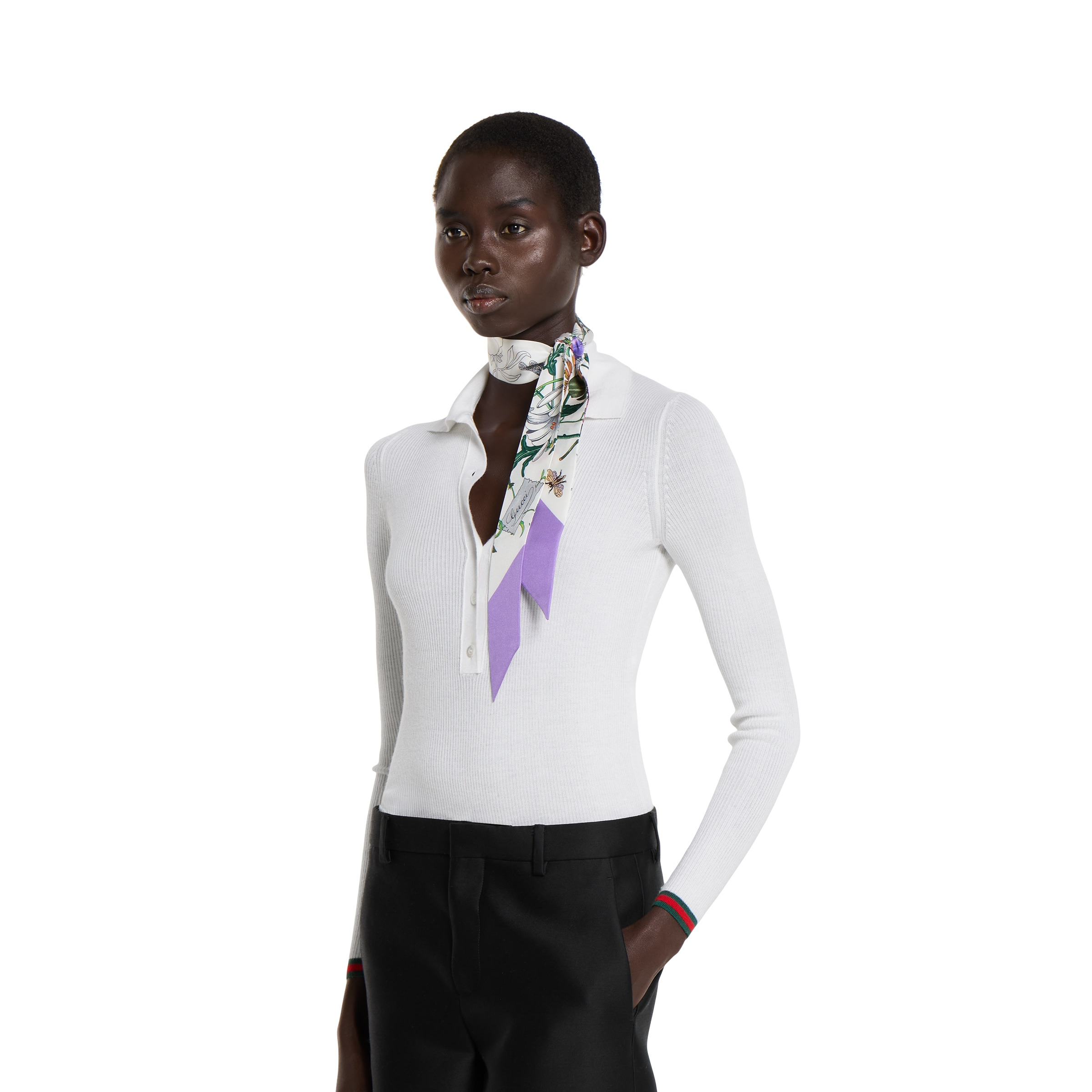 Printed silk twill neck bow - 3