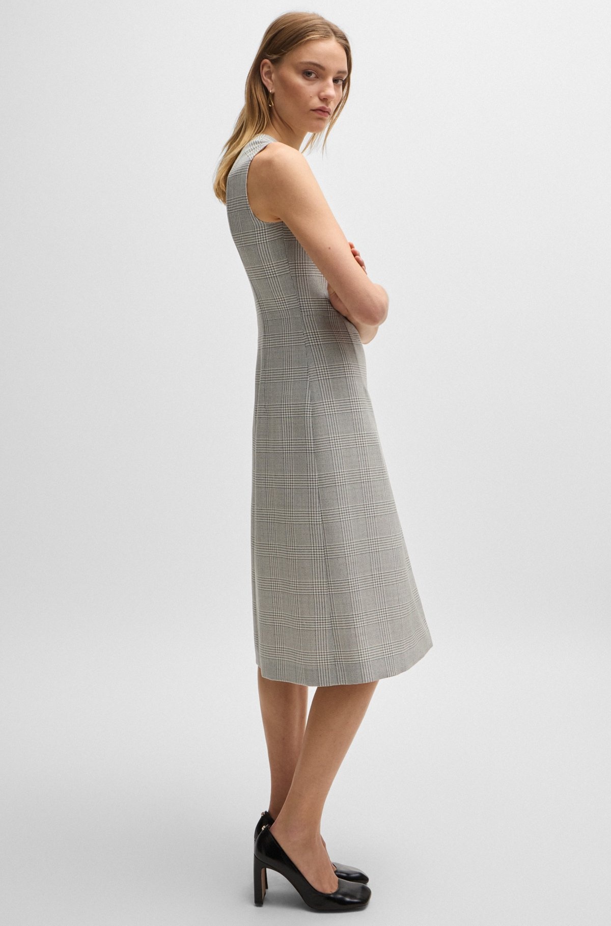WRAP-FRONT DRESS IN CHECKED VIRGIN-WOOL CREPE - 6