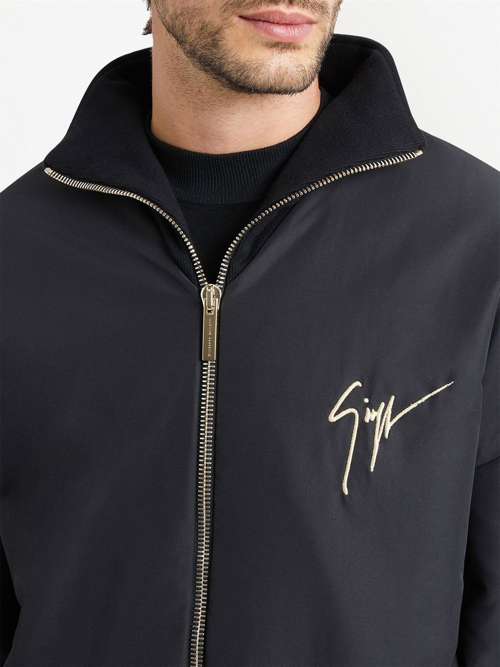 embroidered-logo zip-up bomber jacket - 5