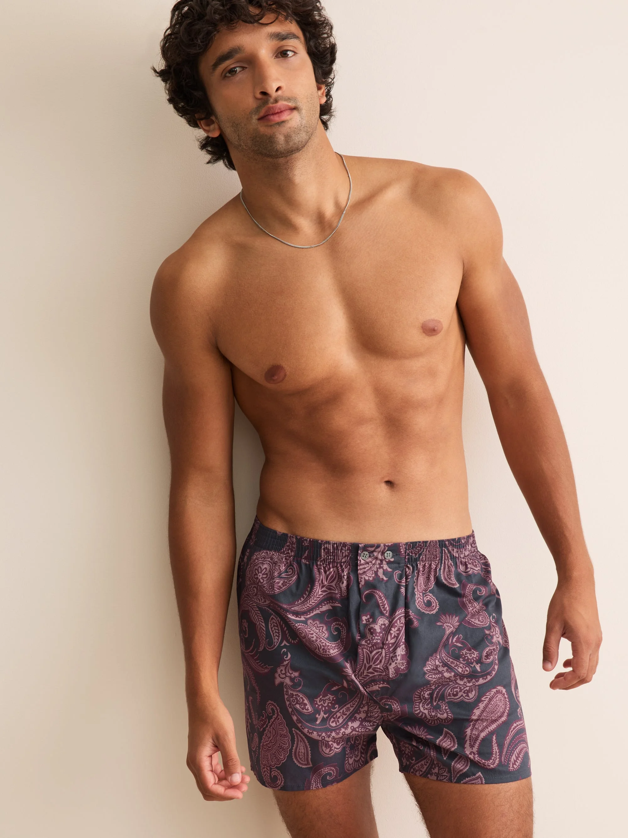 Ledbury Cotton Batiste Classic Fit Boxers Night Gray & Wine Paisley - 1