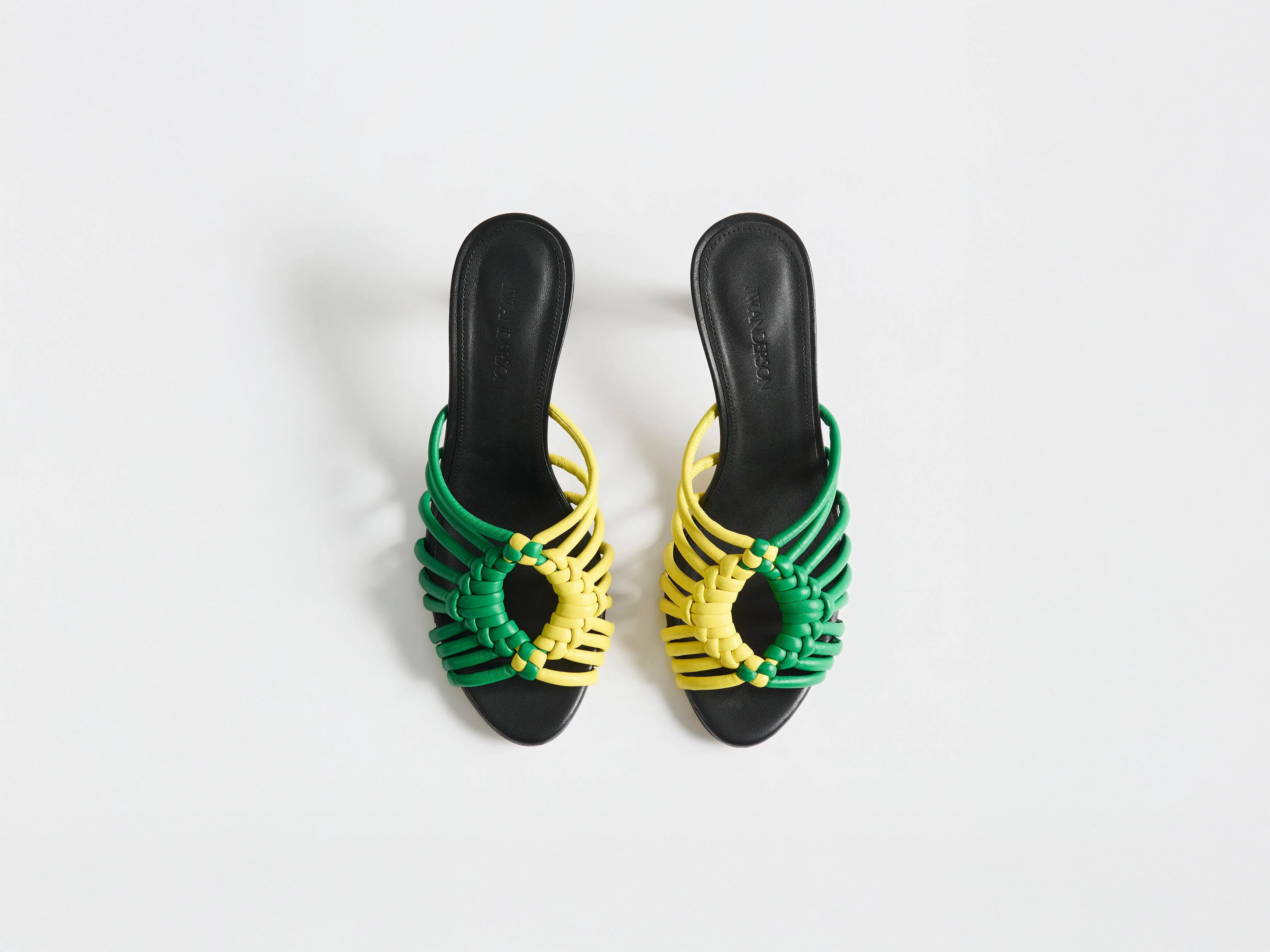 WOMENS WOVEN HEELED LEATHER PLOT SANDAL IN BRIGHT GREEN & YELLOW - 1