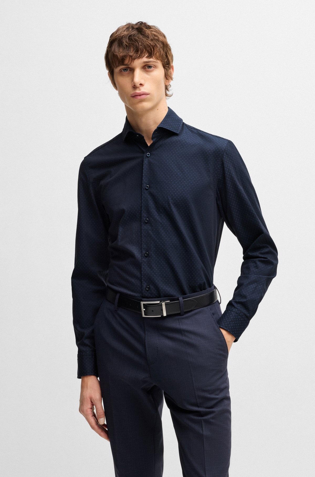 CASUAL-FIT SHIRT IN PATTERNED STRUCTURED COTTON - 2
