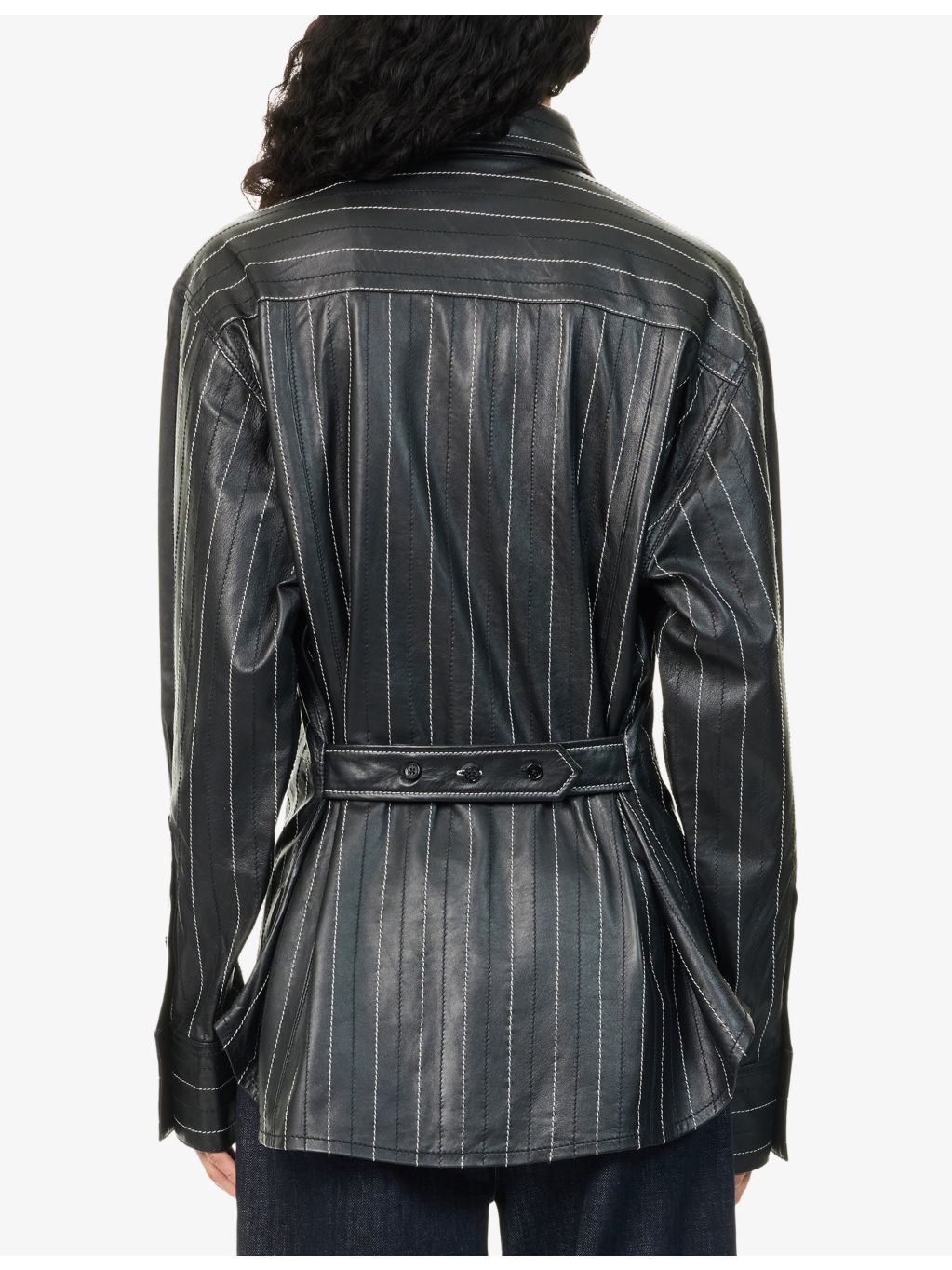Tab Martingale Leather Shirt - 4