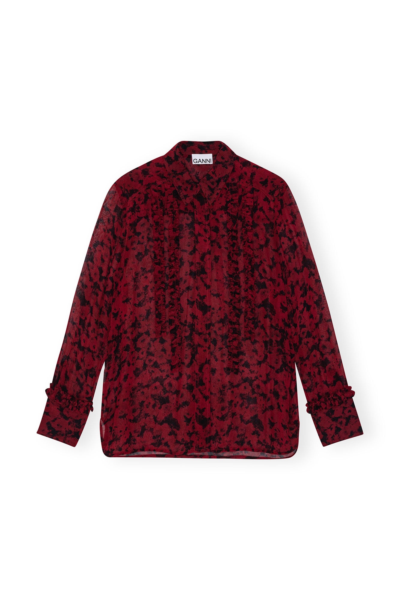 RED PRINTED LIGHT GEORGETTE RUFFLE SHIRT - 6