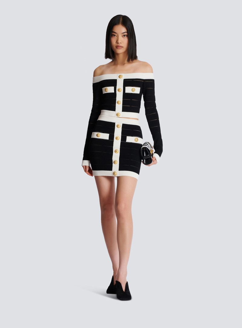Balmain Two-tone buttoned knit skirt outlook