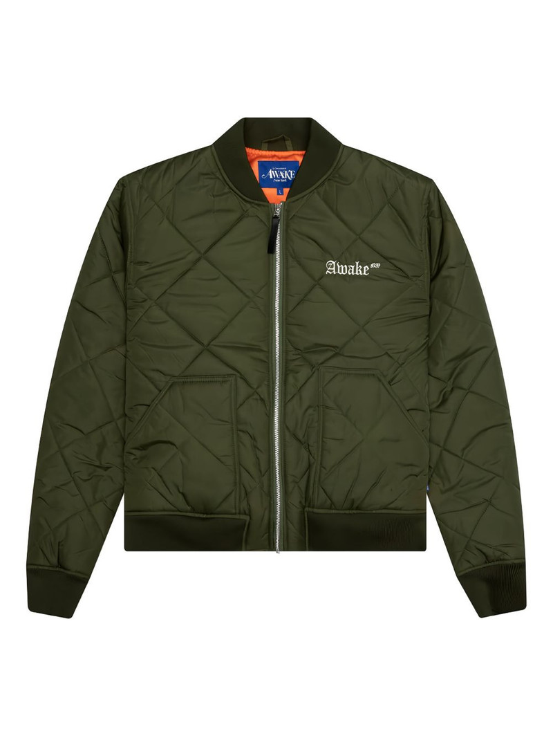 logo-embroidered quilted bomber jacket 1