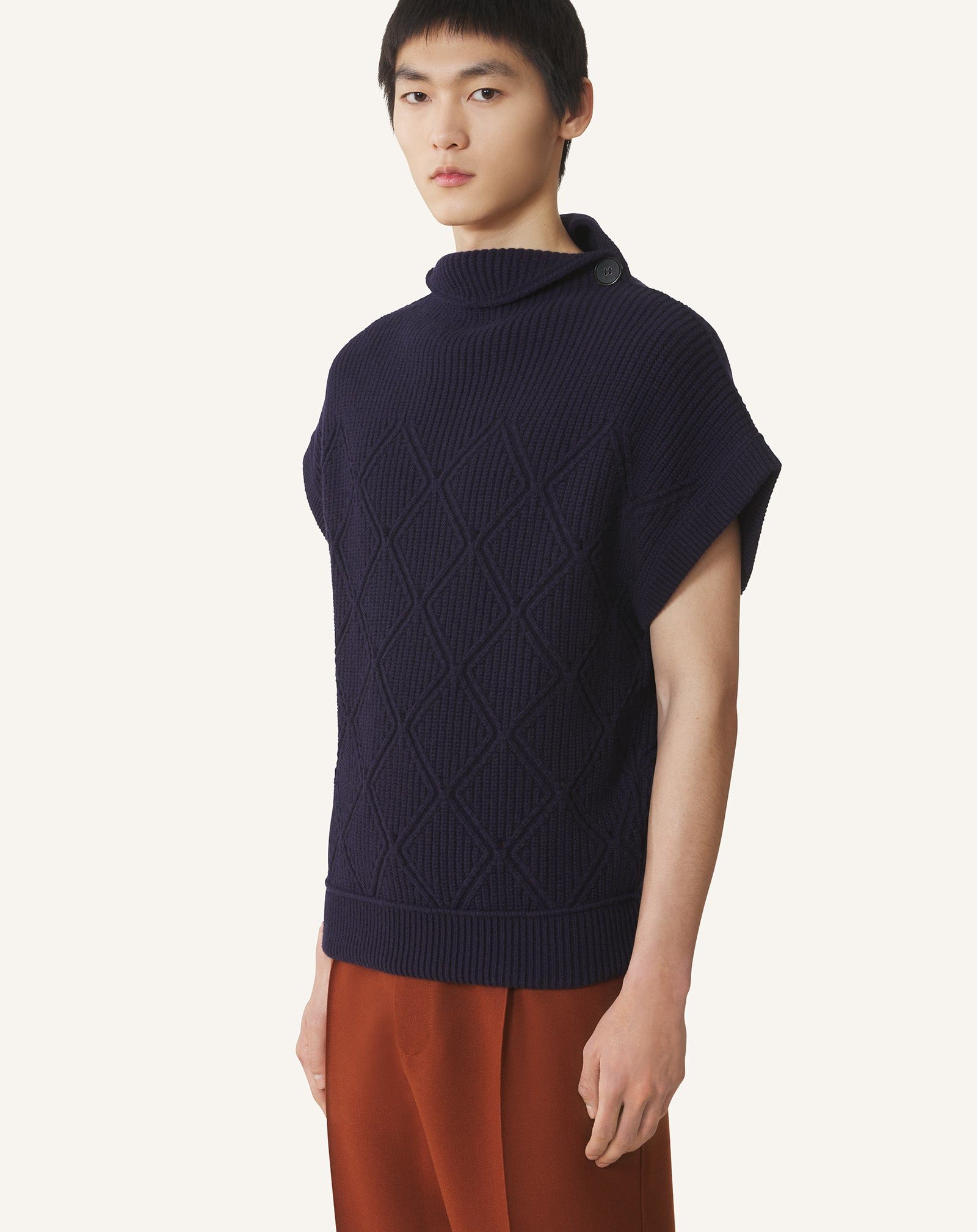 SLEEVELESS DIAMOND DETAIL WOOL SWEATER - 3
