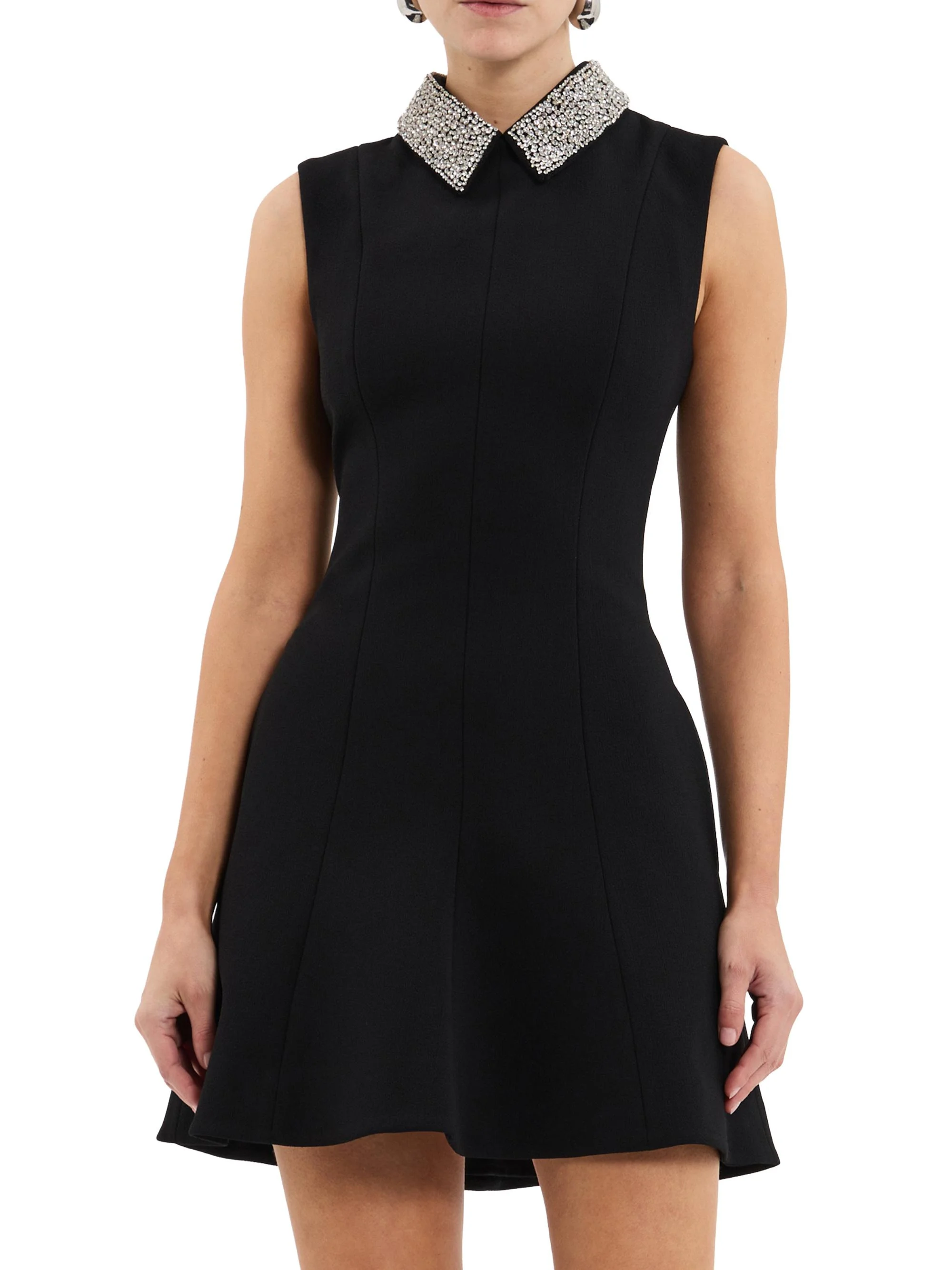 Women's Violetta Diamanté-Collar Minidress - Black - 1