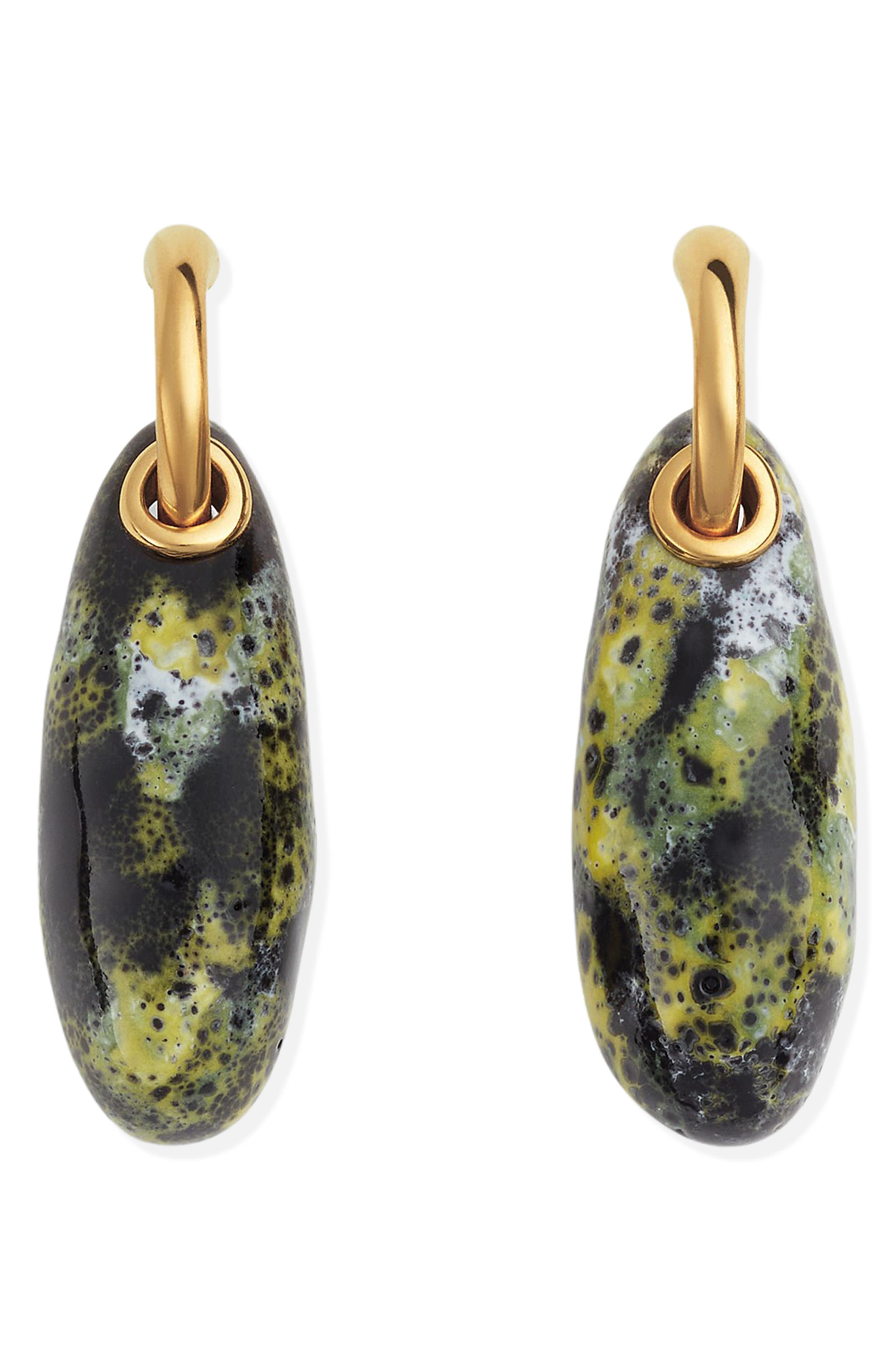 Bottega Veneta Small Ellipse Ceramic Drop Hoop Earrings in 7062 Yellow/Black/White at Nordstrom - 4
