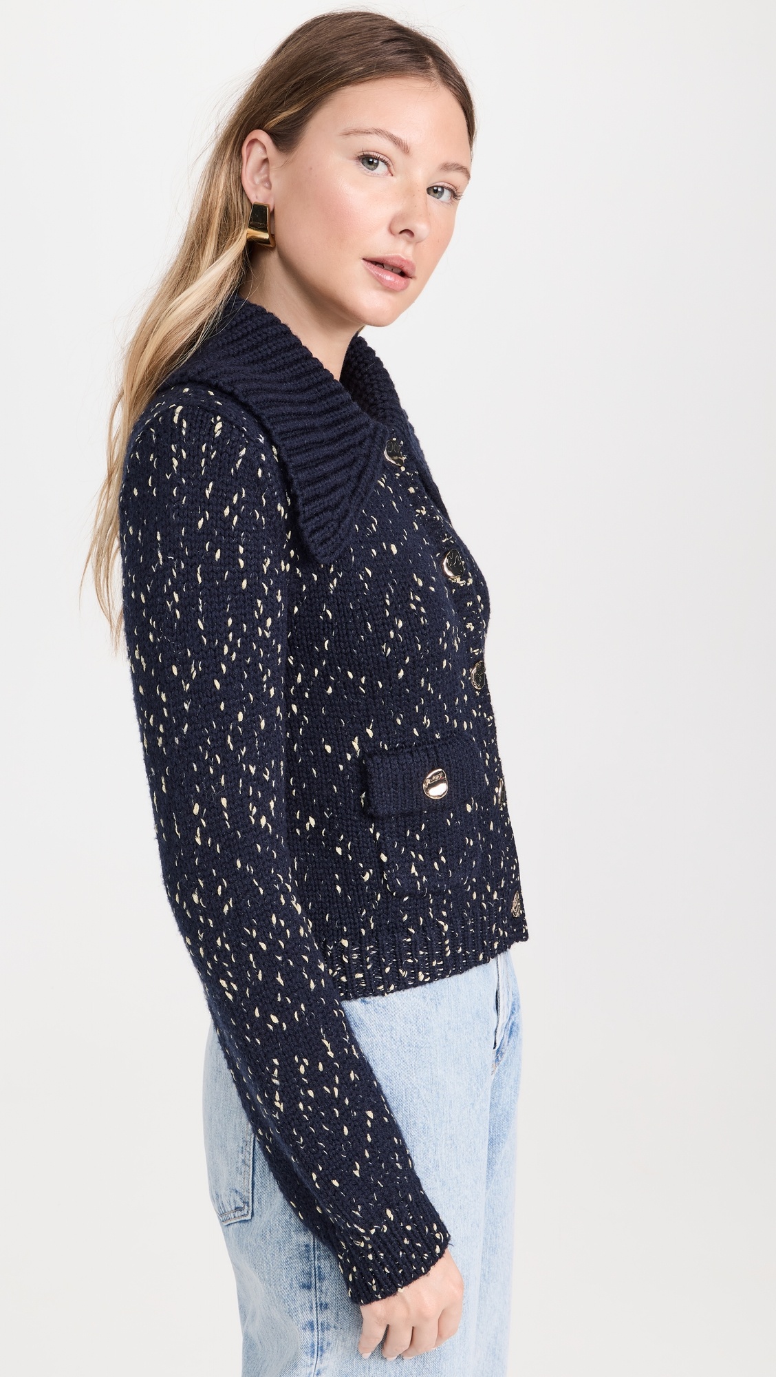 Navy Metallic Merino Cardigan - 3