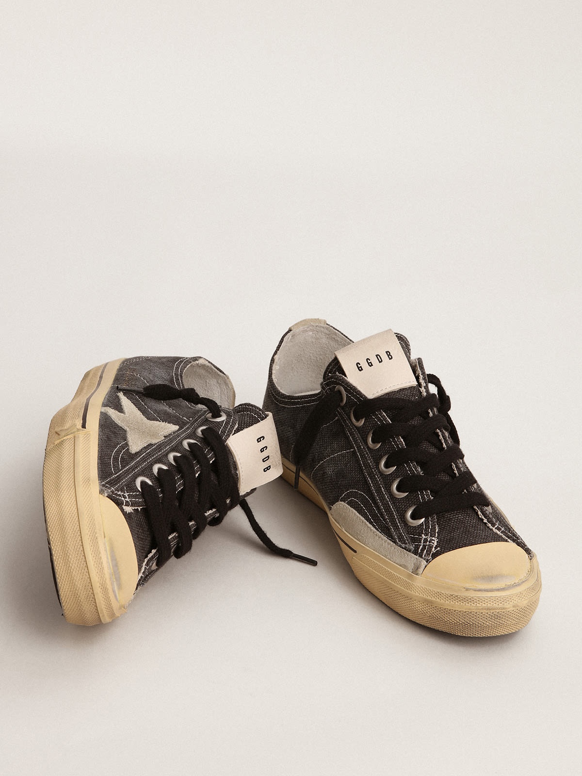 V-Star LTD sneakers in black canvas with ice-gray suede star and heel tab - 2