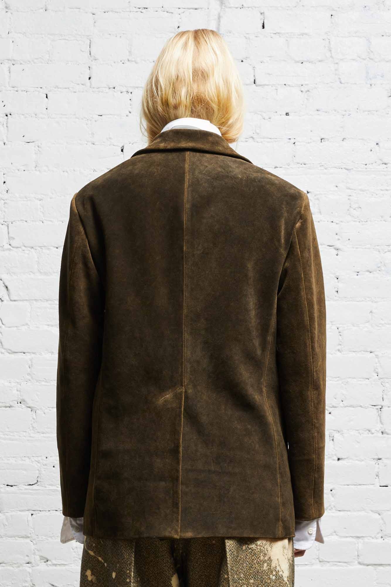 LEATHER SHRUNKEN BLAZER - BROWN - 5