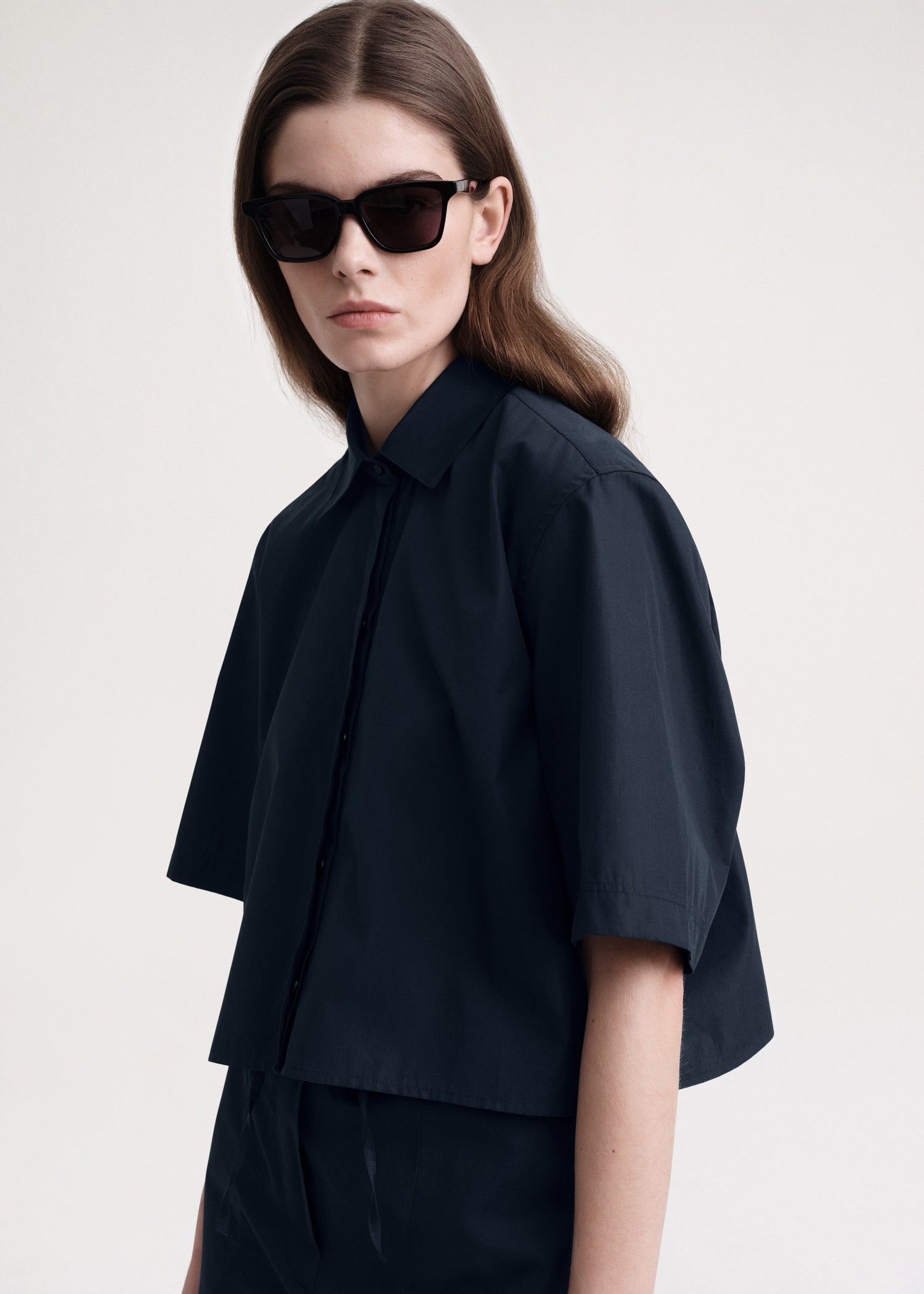 Cropped cotton-poplin shirt dark navy - 5