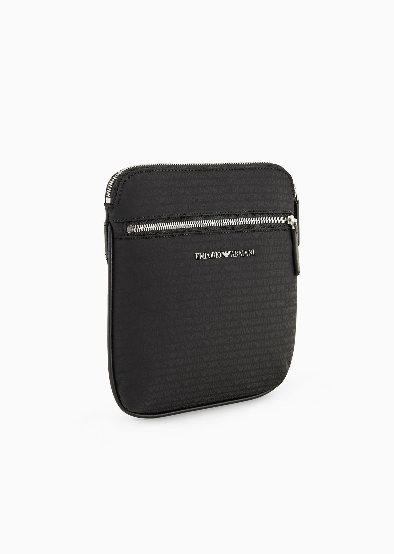 Flat shoulder bag in nylon with all-over jacquard logo lettering - 2