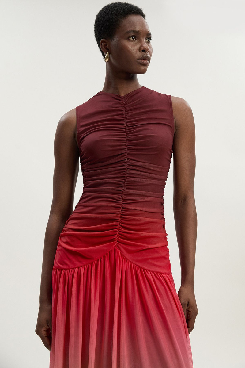KAREN MILLEN Ombre Rouched Jersey Sleeveless Mesh Maxi Dress outlook