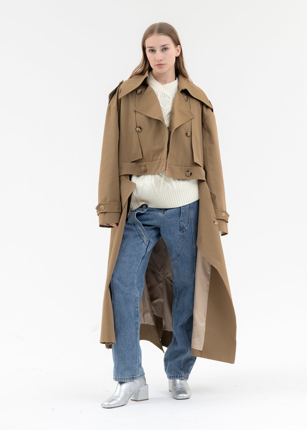 KHAKI DETACHABLE TRENCH COAT - 2