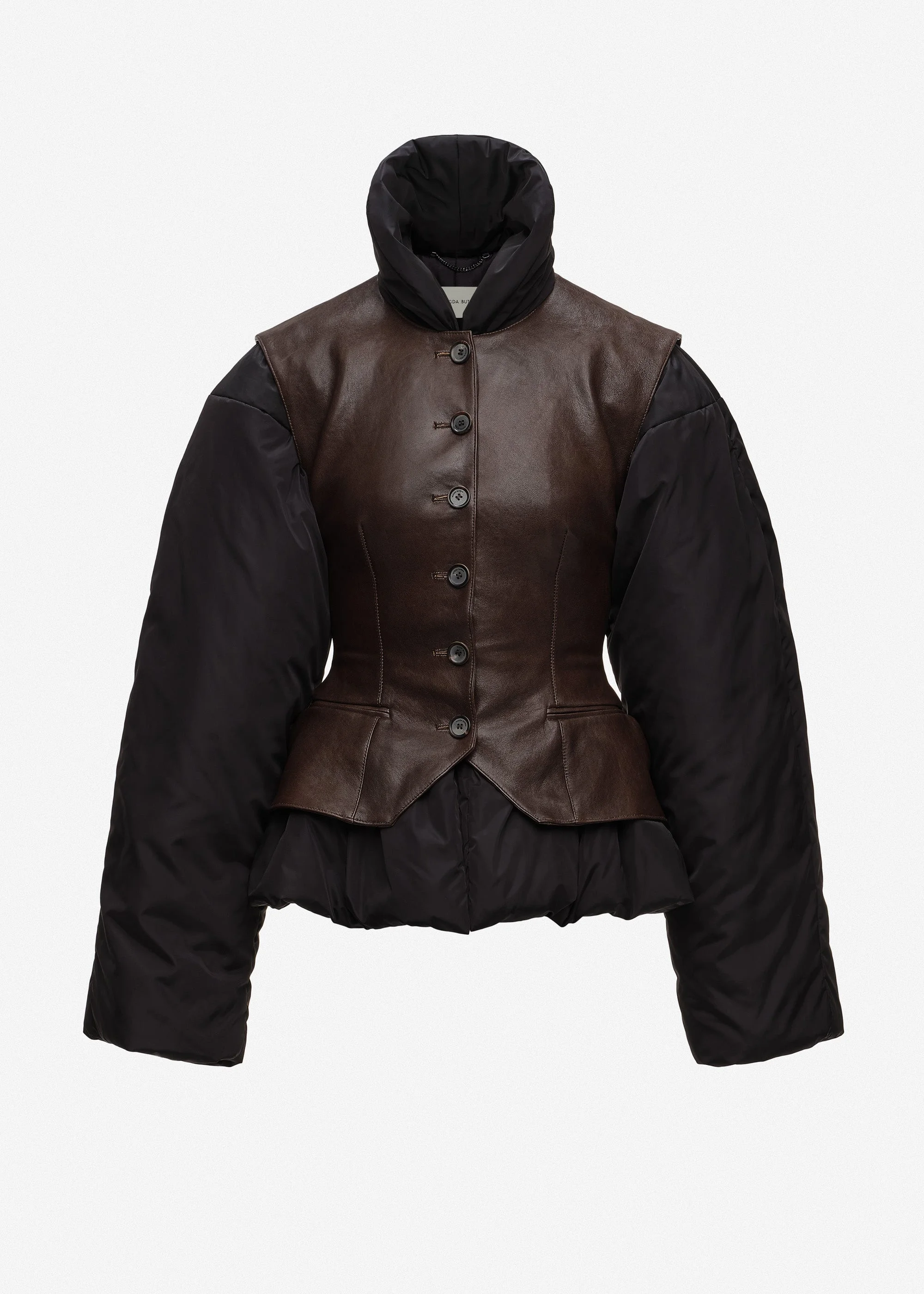 Leather vest puffer jacket in black - 1