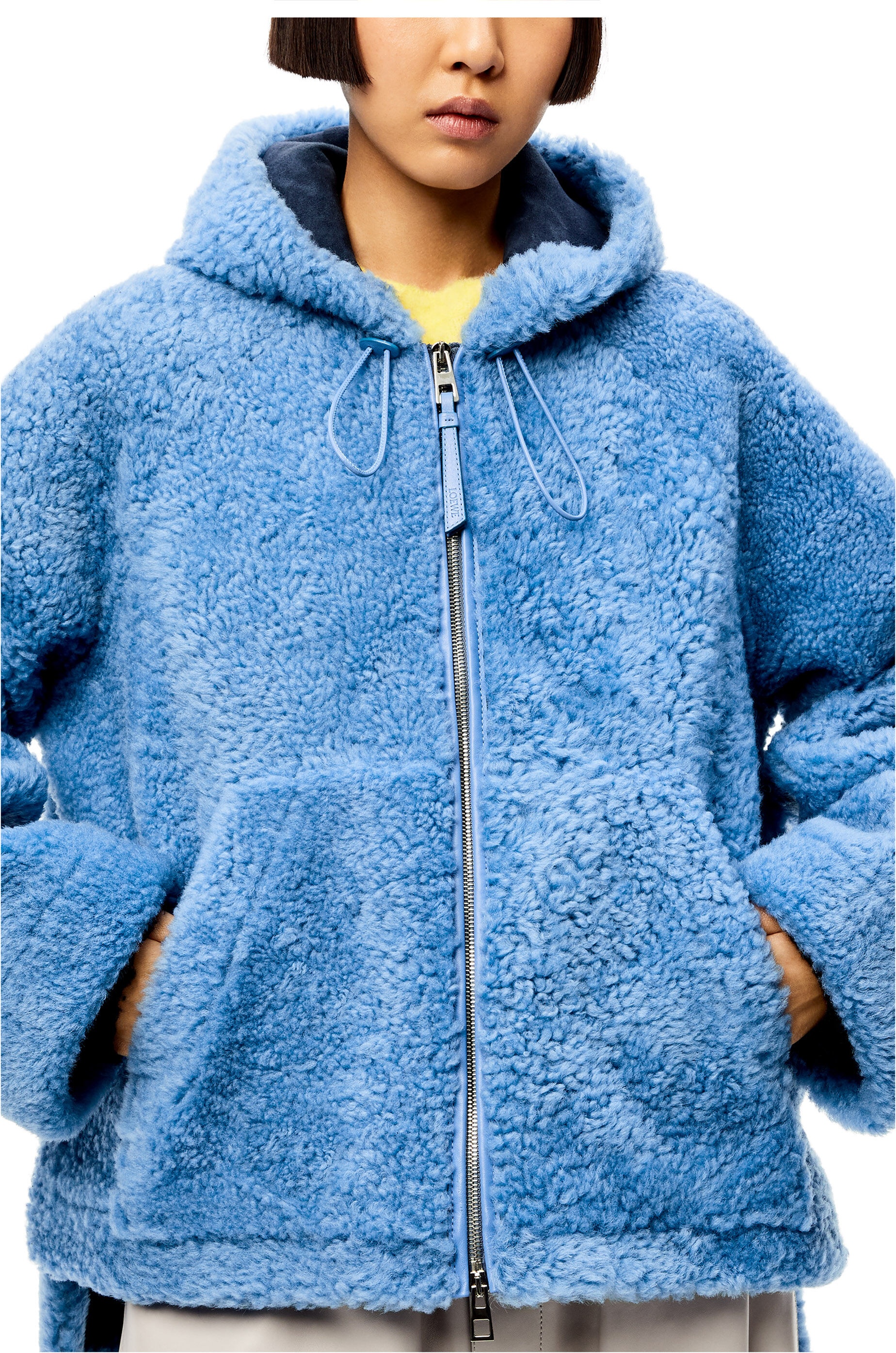 Hooded zip jacket in shearling - 5