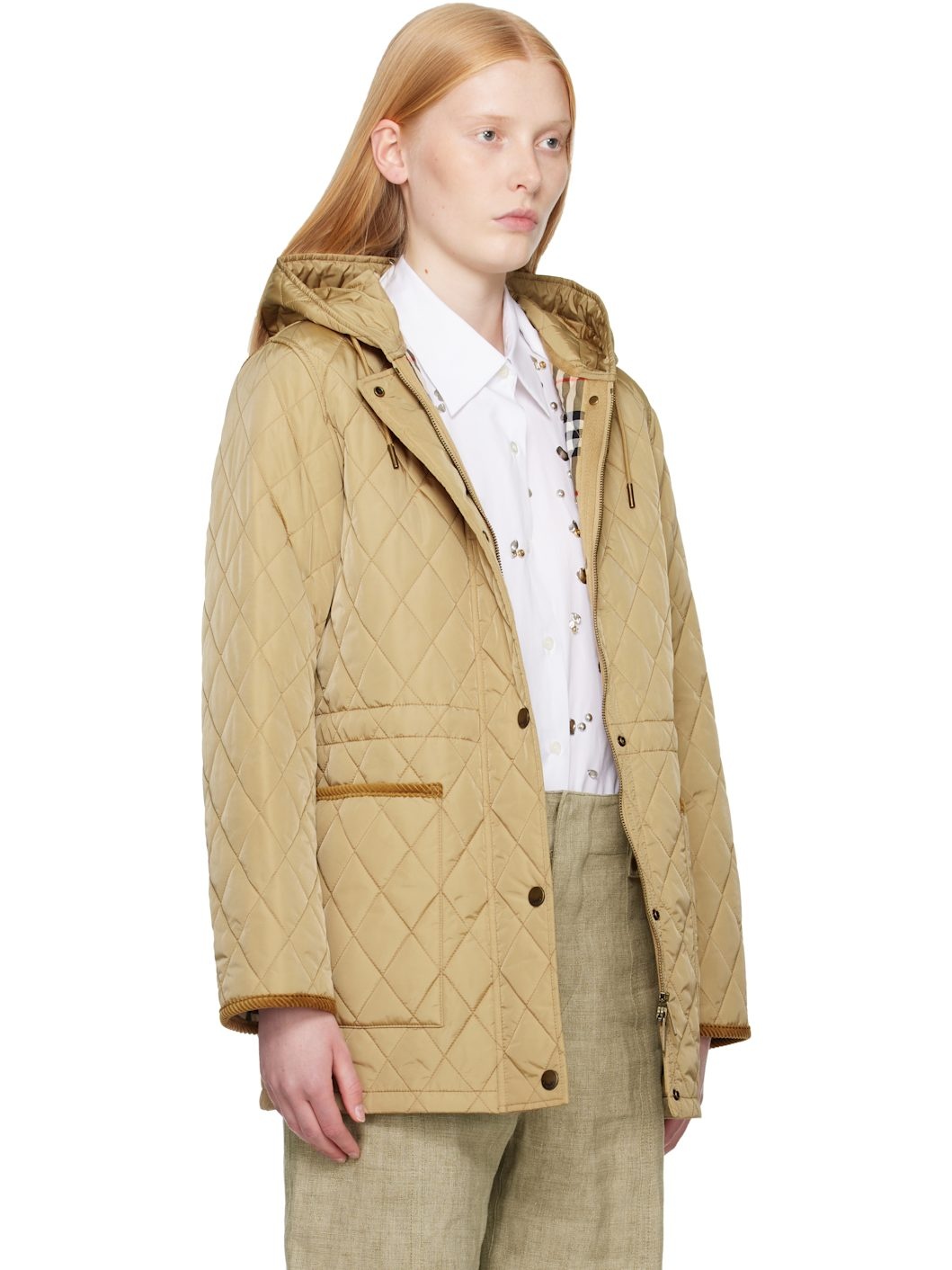 Beige Quilted Hooded Jacket - 2
