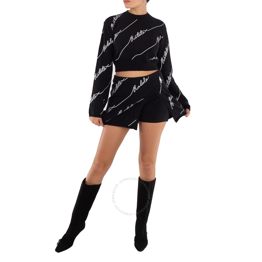 Rotate Ladies Black Sequin Logo Mini Skirt - 3