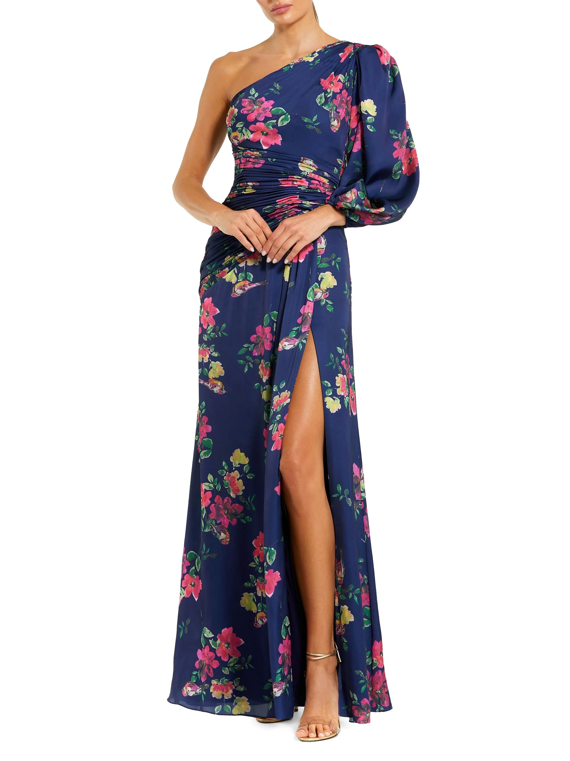 Women's leena Floral One-Shoulder Gown - Navy Floral - 1